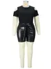 Women's Plus Size Pants Summer Two Piece Sets Outifits Off Shoulder Top and Shorts Set Leather Sexy Suits Wholesale Bulk Drop 230804