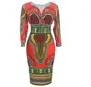 Etnisk kläder Dashiki African Dress Women 3/4 Sleeve V Neck Knee Length Robes Fashion Print Casual Office Lady Pencil Dresses 2023