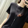 Women's T Shirts T-shirt Summer Solid Color Sweater Short-sleeved Casual Knitwear Ladies Tops Round Neck Tees Loose Overside Blouse