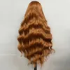 Cabelo Humano Capless Perucas Sintético Front Lace Front Breakbreak Livre Perucas Para Mulheres Longo Ondulado LoiroCastanhado Brasileiro DiárioCosplay Anime Fibra de Alta Temperatura x0802