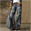 Pantalon Femme Capris Femme Denim Casual Plus La Taille Lâche Automne Hiver Élégant Imprimé Floral Vintage Dames Pantalon Large 3Xl Dr Dhboj