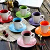 Cups Saucers 6 Pcs Professional Coffee Cup Set Cafe Tableware Drinkware Macaron Frosted Ceramics Italy Espresso And Saucer