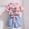 Ensembles de vêtements été nouvelles filles ensemble de vêtements coton motif papillon t-shirt et short 2 pièces costume de princesse 3 4 5 6 7 8 9 10 ans vêtements pour enfants x0803