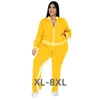 Pantaloni taglie forti da donna L5xl Set da due pezzi Tuta da donna Zip a righe Top Pantaloni sportivi con spacco Jogger Outfit abbinato Whol 3xl 4xl 5xl 6xl 230804