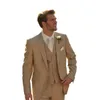 Khaki Wedding Suits For Men Peaked Lapel Groom Wear Tuxedos 3 Pieces (Jacket+Pants+Vest) Business Style Custom Made