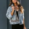 Women's Jackets Denim Jacket Splicing Button Spring Autumn Women Long-Sleeved European American Denim Jacket Female Leopard Cardigan 230803