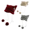 Brede Rand Hoeden Emmer Duivel Hoorn Hoed Oorflap Beanie Gestreepte Gebreide Kleine Haak Gebreide Skullies Kat Oor 230804