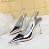 Scarpe eleganti Tacchi alti lucidi décolleté dorati e argentati da donna sandali in metallo scarpe a punta tacchi alti sottili scarpe da donna eleganti party Z230804