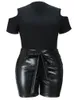 Women's Plus Size Pants Summer Two Piece Sets Outifits Off Shoulder Top and Shorts Set Leather Sexy Suits Wholesale Bulk Drop 230804