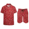 Erkek Trailtsits Red Paisley Baskı Plajı Erkekler Setler Vintage Floral Rahat Gömlek Yaz Şortları 2 Parça Yenilik Takım Artı Boyut 2xl 3xl