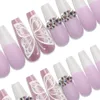 False Nails 30Pcs/Box Extra Long Press On Ballerina Coffin With Rhinestones Full Cover Fake Artificial Acrylic