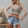 Women's Sweaters Spring Summer Sexy Women Pullover Knitted Sweater Trumpet Long Sleeve Loose Round Neck Hollow Out Ladies Tops Base Tanks