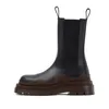 Botas de plataforma Bota de correa antideslizante de lujo Neumático de diseñador Chelsea Cuero Martin Tobillo Onda exterior Suela de goma de color Elástico Eur 35-44