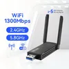 USB WiFi-adapter 1300 Mbps trådlöst nätverkskort, lämpligt för stationär dator 3.0 WiFi-dongel med antenn, 2,4 GHz och 5 GHz dual-band WiFi-kort