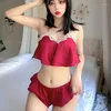 Kadınların pijama bordoları kadın pijama setleri 2pcs seksi yular iç çamaşırı pijamaları takım elbise dantel trim vestsshorts s-xl gece kıyafetleri ev kıyafetleri