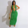 Casual Jurken Effen Golf Ruches Halter Backless Maxi Feestjurk Vrouwen Elegante Sexy Diepe V-hals Bandage Bodycon Lange gewaad Clubwear