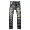 Men's Jeans Streetwear Mens Ripped Denim Pants Hole Ruined Biker High Quality Straight Patch Plus Size