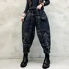 Dżinsy damskie 2023 Spring Arts Style Kobiet Elastyczne talii Patchwork Plaids Bawełniane dżinsowe spodnie kieszonkowe