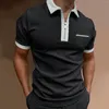 Men's T Shirts Short Sleeve Tops Slim Fit Male Summer Solid Print Shirt Turn Down Collar Workout Sport