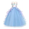 Flickans klänningar Unicorn Dress for Girls Birthday Party Clothes Brodery Flower Ball Gown for Kids Rainbow Formal Princess Children Costume 230803