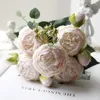 Decorative Flowers 1pcs/30cm Rose Pink Silk Bouquet Peony Artificial Flower 5 Big Head 4 Small Bud Bride Wedding Home Decoration