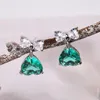 Brincos pendentes moda 925 agulha de prata coração gota de pedra verde adorável laço strass orelha brinco para mulheres joias para festa de casamento