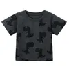 T-shirt de verão de algodão para meninos manga curta decote redondo com estampa de dinossauro camiseta infantil