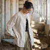 Women's Blouses Original Women Chinese Style Shirts And Tops Stand Collar Long Sleeve Button 2023 Solid Color Vintage Autumn Ramie Blusa
