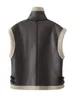 Femmes gilets automne hiver fausse peau de mouton fourrure gilet manteau pour femmes en cuir chaud gilet épaissir revers veste rue Outwear