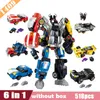 Blocks Transformation 6 in 1 City Dinosaur Mecha Deformation City Guard Robot Enlighten Block Set Kids Educational Building Toys 230803