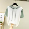 Women's T Shirts Icesilk Tshirt Women Summer Hooded T-shirts Korta ärmar Färg-Mix Loose Casual Tee Tops Fashion Clothing