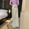 Spódnice tigena elegancka szczupła maxi koronkowa spódnica kobiet 2023 Summer Korean Solid Back Slit Hollow prosto w wysokim talii Kobieta
