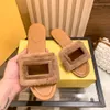 4 kleuren fen Handtekening sandaal pluizig Slides designer mode Nertsenhaar Vrijetijdsschoen open teen plat vrouw Slipper reisglijbaan bont Leren pantoffels wintersandalen dame