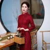 Vêtements ethniques été dentelle rouge haute fente Sexy Cheongsam Style traditionnel chinois demoiselle d'honneur mariage robe de soirée Qipao pour les femmes