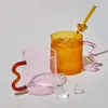 Wijnglazen Ontwerp Kleurrijke Oor Glazen Mok Handgemaakte Eenvoudige Golf Koffiekopje Voor Water Tumbler Gift Drinkware 300ml