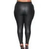 Femmes grande taille pantalon PU deux pièces femmes ensembles mode Streetwear demi manches noir t-shirt taille élastique en gros goutte 230804