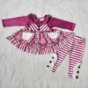 Ensembles de vêtements en gros enfants bébé fille vêtements blanc à manches longues rose dentelle ensemble enfant poche chemise fleur pantalon à volants floral tenue d'hiver x0803