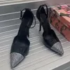 Bayan Tasarımcı Elbise Ayakkabı Siyah Platform Topuklar Rhinestone Sızdırmalar Saçlı Toe Tokalı Ayak Bileği Kayışı Yüksek Stiletto Topuk Sandalet Orijinal Kalite