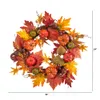 Couronne d'automne artificielle en plastique pour Thanksgiving, avec baies de citrouille 24 orange