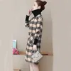 Casual Dresses Autumn Winter Thick Fleece Warm Dress Turtleneck Long Sleeve Plaid Vintage Midi Women Plus Size Vestidos Pockets