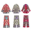 Женские брюки с двумя частями 2023 Летняя одежда европейская и американская ремня кимоно с принтом