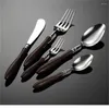 Dinnerware Sets 5pcs/set 304 Stainless Steel Chicken Wing Wooden Handle Knife Fork And Spoon Cutlery Insert Thick Household Steak