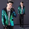 Costumes pour hommes élégant vert paillettes Blazer discothèque Bar scène chanteur Costume Rock HIP HOP danseur manteau hôte Performance paillettes manteaux