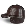 Ballkappen Winter Outdoor Herren Leder Der Bomber Hut verdicken Rindsleder Baseball Warm halten mit Ohren Papas Hüte Sombrero