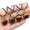 Подвесные ожерелья 18 мм маленький круглый тигровый глаз для женщин Мужчины, исцеляющие reiki Quartz Каменное веревочное ожерель