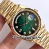 EWF EW128238 A2836 Automatyczna męska zegarek Gold Fleted Gezel Green Diamonds Dial 904L Jubileestel