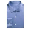 Chemises décontractées pour hommes Salut-Cravate Haze Bleu Solide Soie Hommes Revers À Manches Longues Robe Chemise Blouse Douce Pour Homme Formel Mariage Cadeau D'affaires