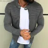 Chaquetas de hombre Color sólido a rayas plisado Patchwork Cardigan Sweater Fleece Zip Jacket T230804