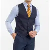 Hommes gilets bleu marine pour hommes couleur unie simple boutonnage hommes costumes coton haut sans manches intelligent décontracté mariage gilet Slim Fit