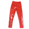 Kadın Pantolon Kırmızı Parlak Deri Süper Parlak Patent Sıkı Bağlantı Noktaları Pu Ayna Elastik Dipli İnce Siyah Pembe Mavi
